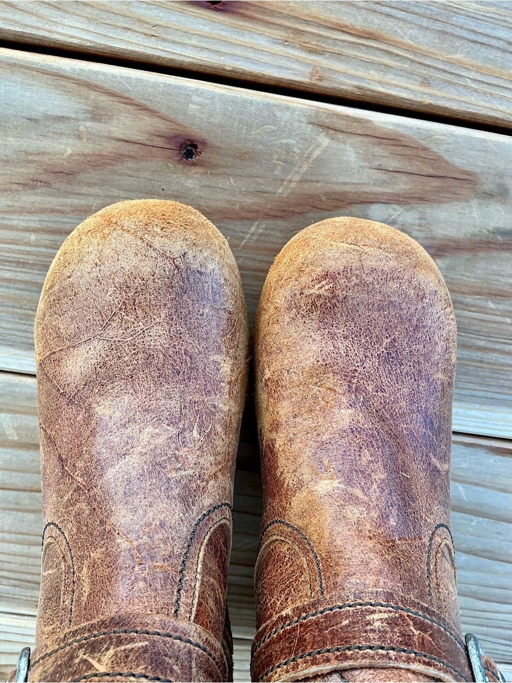 Sanita Distressed Brown Leather Wood Heel Buckle Boots Boho Clog Size 8 New - Picture 10 of 16